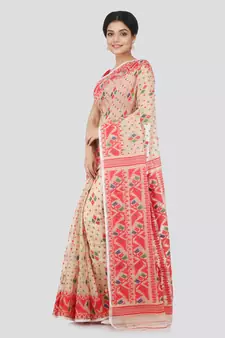 Beige Hand Woven Pure Cotton Saree Without Blouse