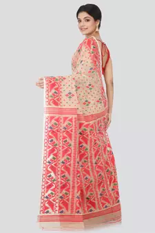 Beige Hand Woven Pure Cotton Saree Without Blouse