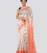 White Hand Woven Pure Cotton Saree Without Blouse