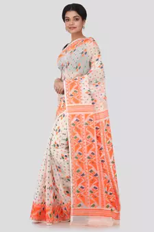 White Hand Woven Pure Cotton Saree Without Blouse
