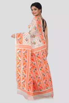 White Hand Woven Pure Cotton Saree Without Blouse