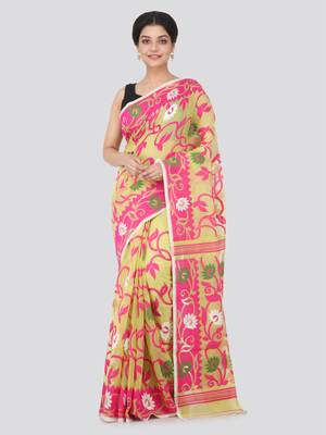 Yellow Hand Woven Pure Cotton Saree Without Blouse 1