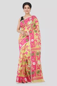 Yellow Hand Woven Pure Cotton Saree Without Blouse