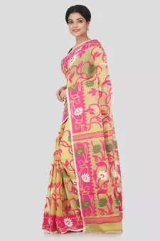 Yellow Hand Woven Pure Cotton Saree Without Blouse