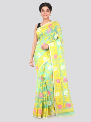Light Green Hand Woven Pure Cotton Saree Without Blouse 1