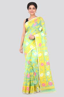 Light Green Hand Woven Pure Cotton Saree Without Blouse