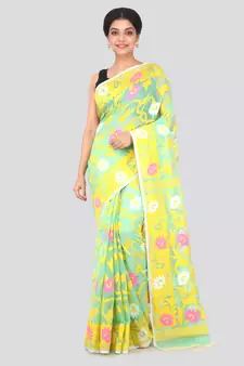 Light Green Hand Woven Pure Cotton Saree Without Blouse
