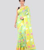 Light Green Hand Woven Pure Cotton Saree Without Blouse