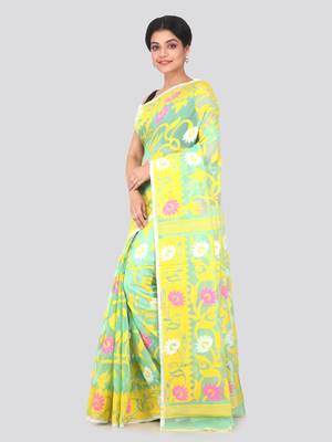 Light Green Hand Woven Pure Cotton Saree Without Blouse 2