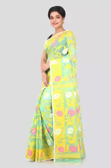 Light Green Hand Woven Pure Cotton Saree Without Blouse