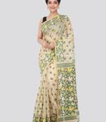 Beige hand woven pure cotton saree 