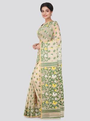Beige hand woven pure cotton saree  2