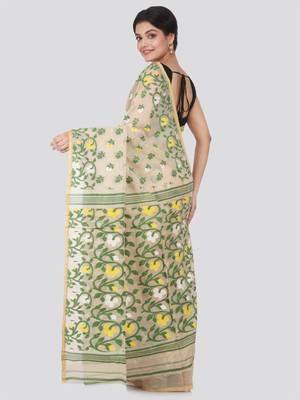 Beige hand woven pure cotton saree  3