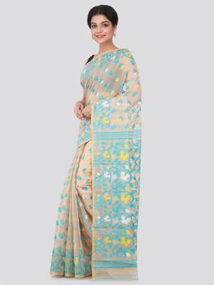 Beige Hand Woven Pure Cotton Saree Without Blouse 2