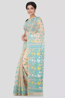 Beige Hand Woven Pure Cotton Saree Without Blouse