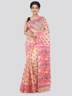 Beige hand woven pure cotton saree  1