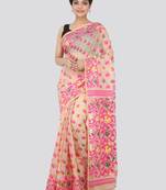 Beige hand woven pure cotton saree 