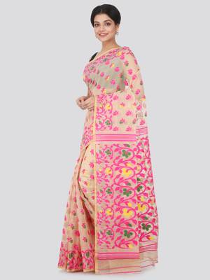 Beige hand woven pure cotton saree  2