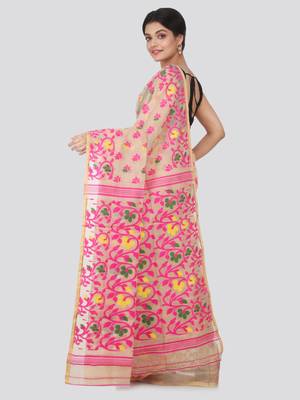 Beige hand woven pure cotton saree  3