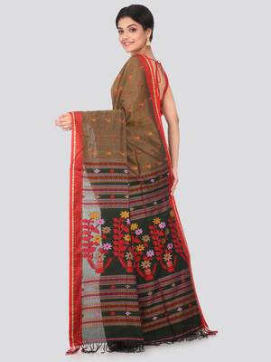 Brown hand woven pure cotton saree with blouse 3