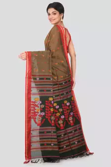 Brown hand woven pure cotton saree with blouse