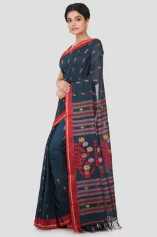 Blue hand woven pure cotton saree with blouse