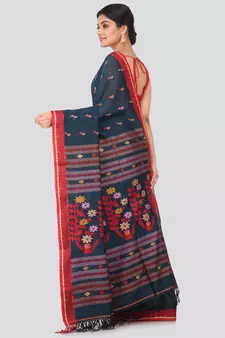Blue hand woven pure cotton saree with blouse