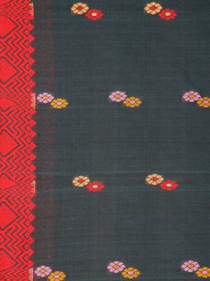 Blue hand woven pure cotton saree with blouse 4