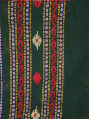 Dark green hand woven pure cotton saree with blouse 4