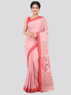Red hand woven pure cotton saree with blouse 1