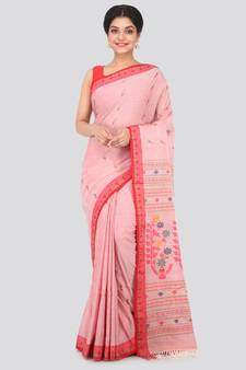 Red hand woven pure cotton saree with blouse