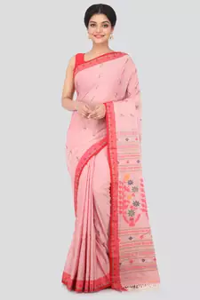 Red hand woven pure cotton saree with blouse