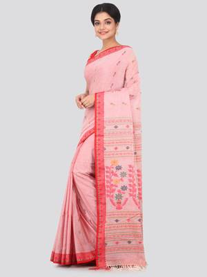 Red hand woven pure cotton saree with blouse 2