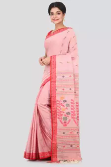 Red hand woven pure cotton saree with blouse