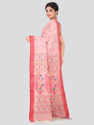 Red hand woven pure cotton saree with blouse 3