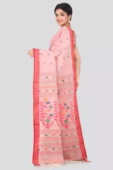 Red hand woven pure cotton saree with blouse