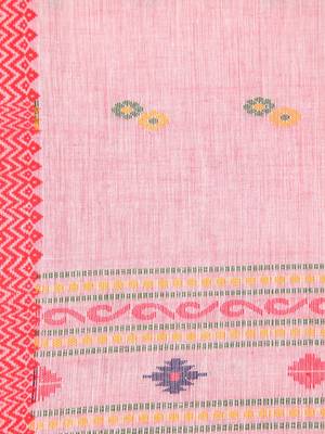 Red hand woven pure cotton saree with blouse 4