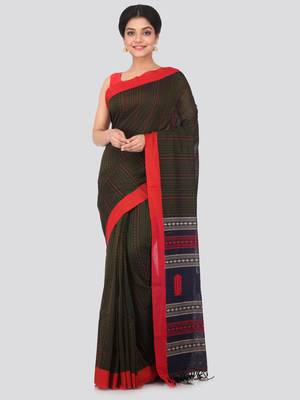 Multicolor hand woven pure cotton saree with blouse 1
