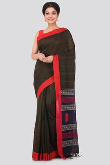 Multicolor hand woven pure cotton saree with blouse