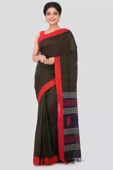 Multicolor hand woven pure cotton saree with blouse