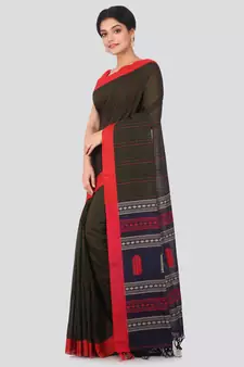 Multicolor hand woven pure cotton saree with blouse