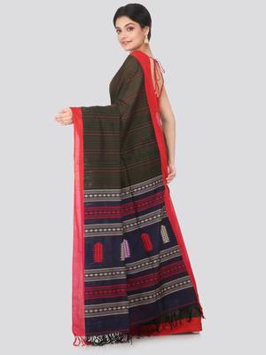 Multicolor hand woven pure cotton saree with blouse 3