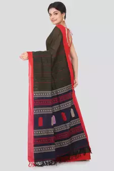 Multicolor hand woven pure cotton saree with blouse