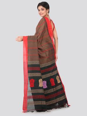 Brown hand woven pure cotton saree with blouse 3