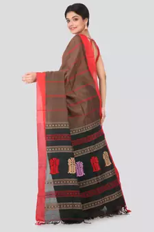 Brown hand woven pure cotton saree with blouse