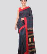 Blue hand woven pure cotton saree with blouse