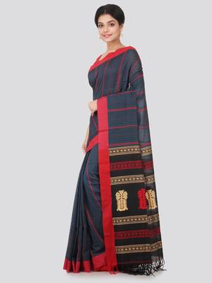 Blue hand woven pure cotton saree with blouse 2