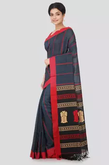 Blue hand woven pure cotton saree with blouse