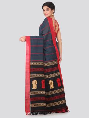 Blue hand woven pure cotton saree with blouse 3