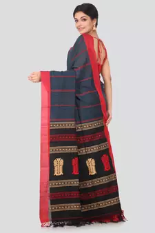 Blue hand woven pure cotton saree with blouse